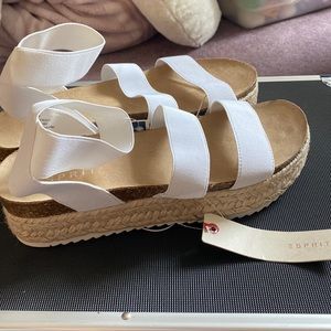 White platform sandals, size 9